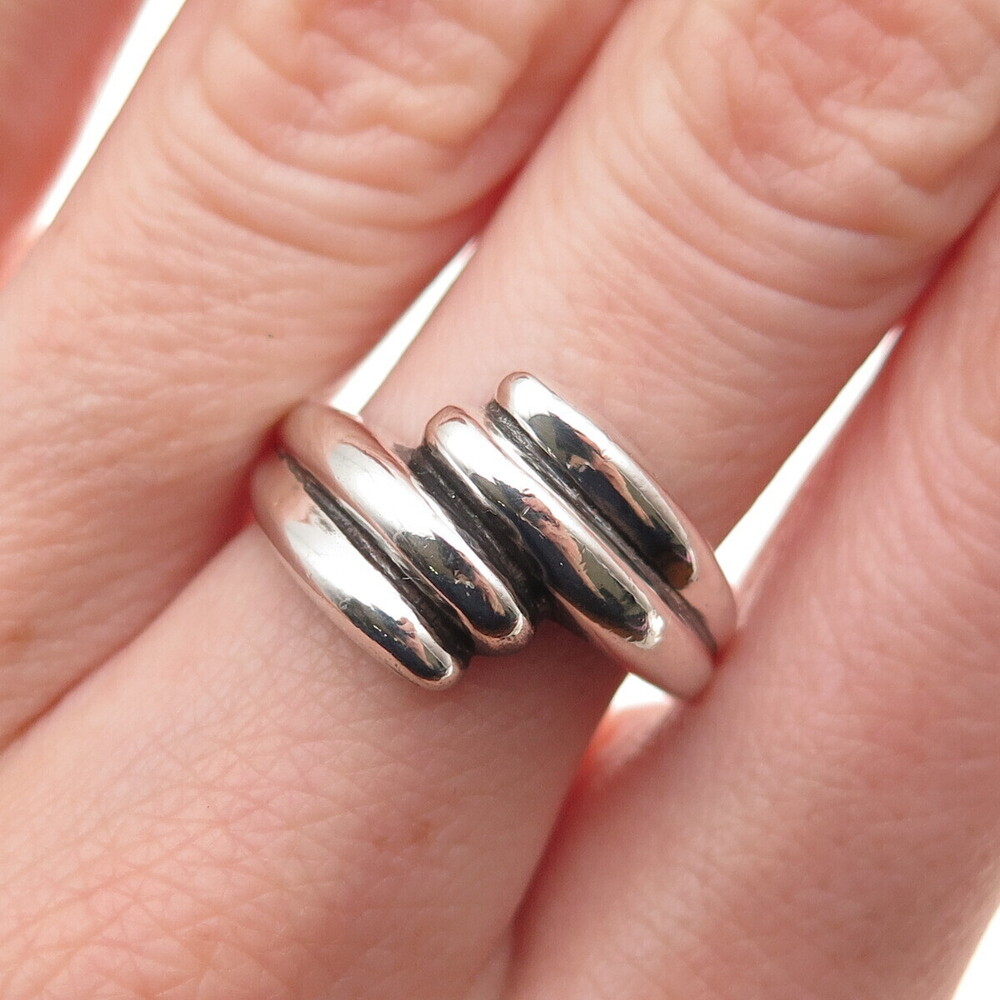 Chapal Zenray 925 Sterling Silver Vintage Modernist Oxidized Bypass Ring Size 8